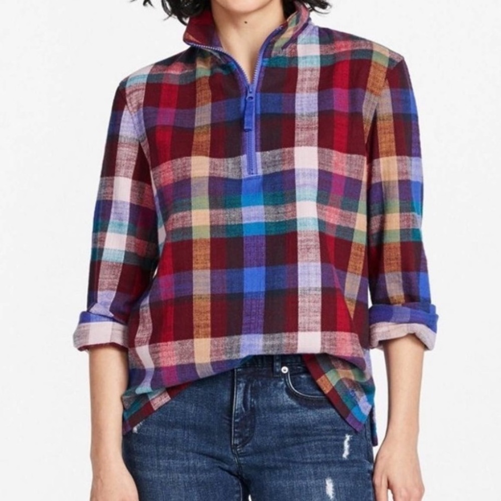 L.L. Bean Signature Heritage Textured Flannel Shirt Quarter-Zip Small